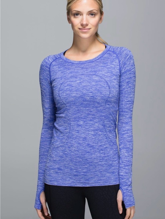 lululemon athletica Tops - Lululemon Swiftly Tech‎ LS Crew Size 4 Blue Space Dye Heathered Hip Length Top